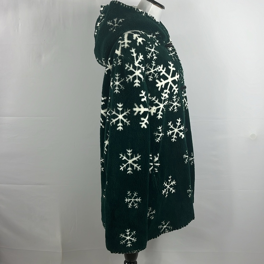 Vintage Nordic Lights Snowflake Green/White Fleece Hooded Reversible Jacket XXL - Picture 7 of 15